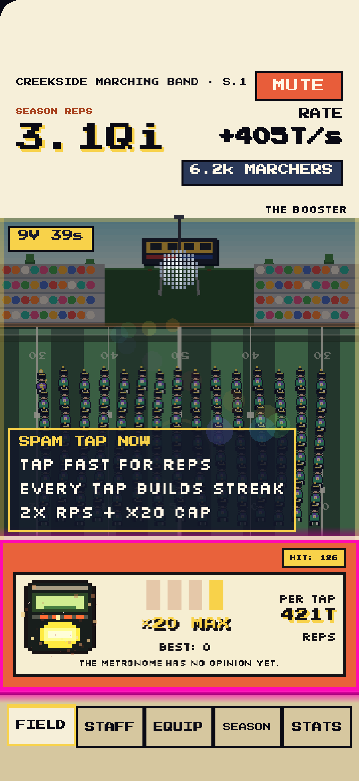 Rainy field screen from Marching Tycoon.