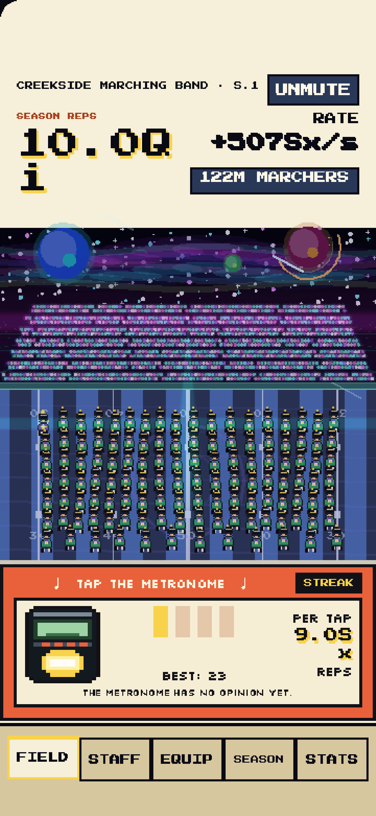 Night field view in Marching Tycoon.
